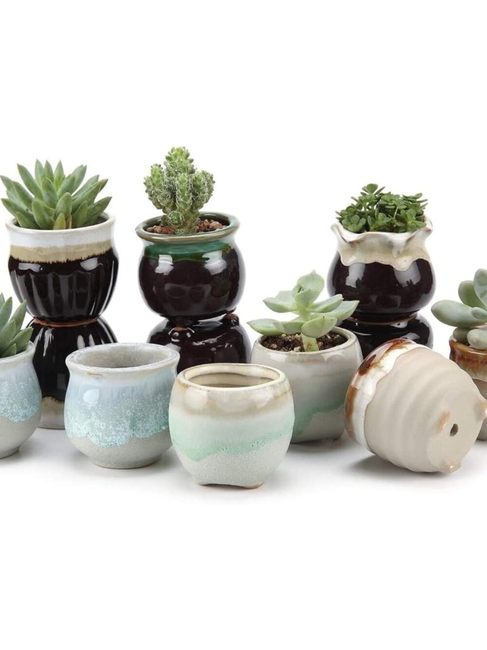 Mini Ceramic Succulent Pots, Small Gift Planters, Retro Decor Set of 12